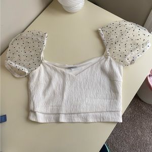 Zara polka dot puff sleeve crop blouse